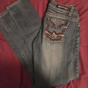 Red rivet jeans